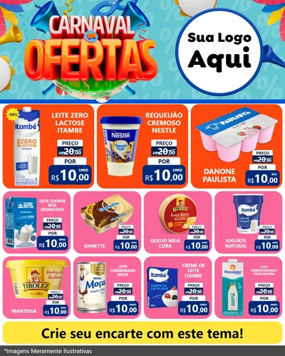 Modelo de Rede Social para Feed Instagram com o tema Carnaval de Ofertas para Frios e Laticínios