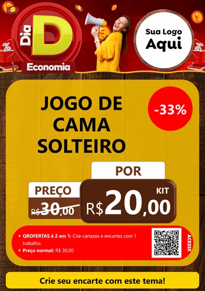 Modelo de Cartaz para Cartaz A4 Vertical com o tema Dia D Economia para Cama, Mesa e Banho