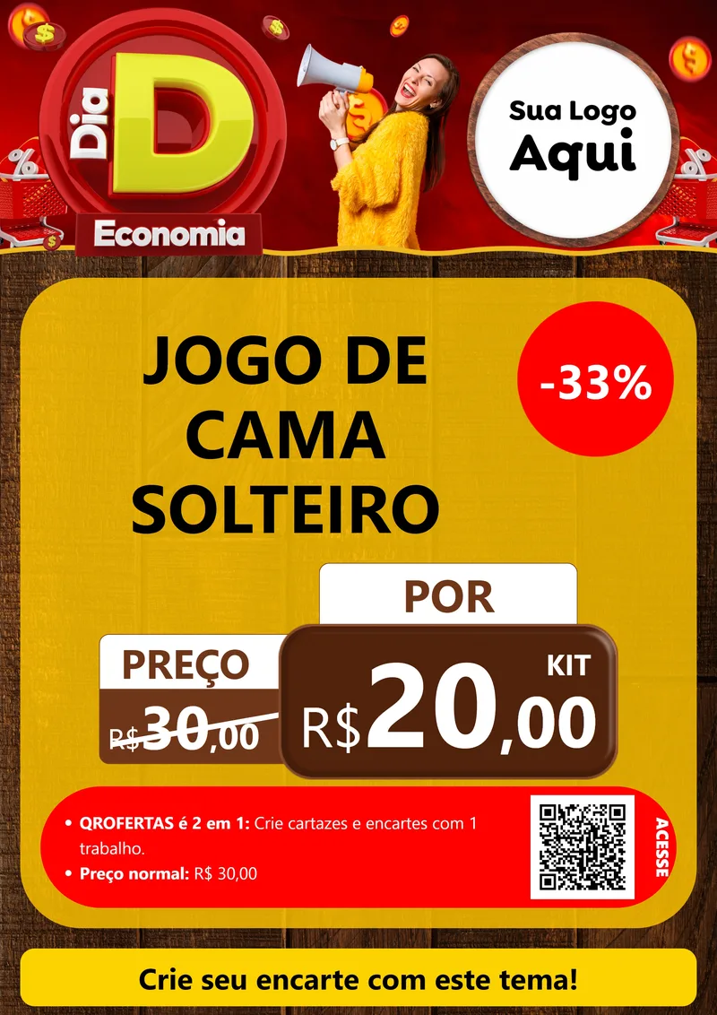Modelo de Cartaz para Cartaz A4 Vertical com o tema Dia D Economia para Cama, Mesa e Banho