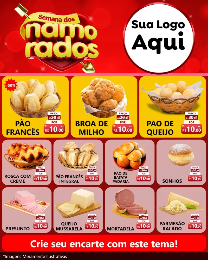 Modelo de Rede Social para Feed Instagram com o tema Semana dos namorados para Padaria