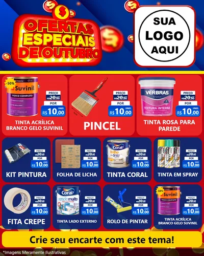 Modelo de Rede Social para Feed Instagram com o tema Ofertas Especiais de Outubro para Tintas e Ferramentas
