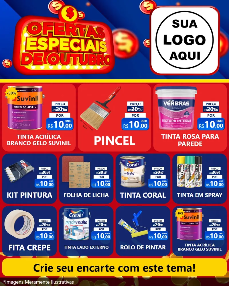 Modelo de Rede Social para Feed Instagram com o tema Ofertas Especiais de Outubro para Tintas e Ferramentas
