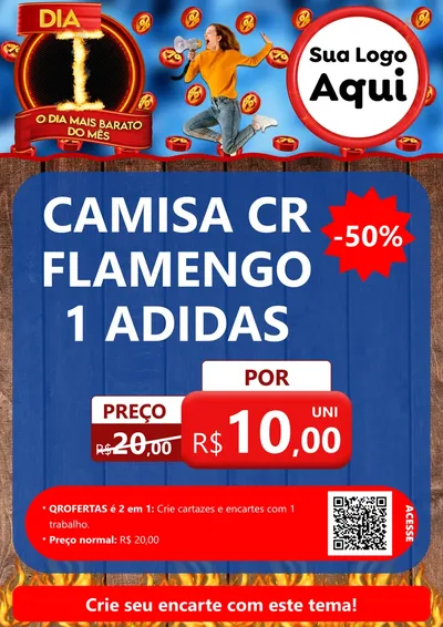 Modelo de Cartaz para Cartaz A4 Vertical com o tema Dia I - O Dia Mais Barato Do Mês para Roupas e acessórios
