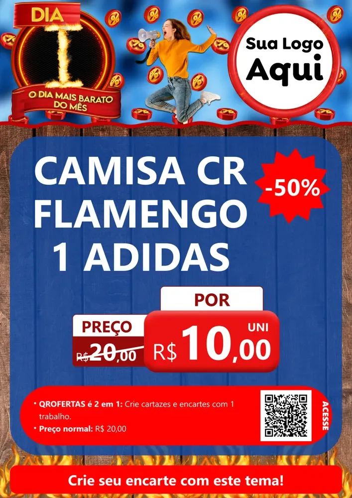 Modelo de Cartaz para Cartaz A4 Vertical com o tema Dia I - O Dia Mais Barato Do Mês para Roupas e acessórios