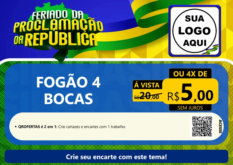 Modelo de Cartaz para Cartaz A4 Horizontal com o tema Feriado da Proclamação da República para Móveis e Eletro