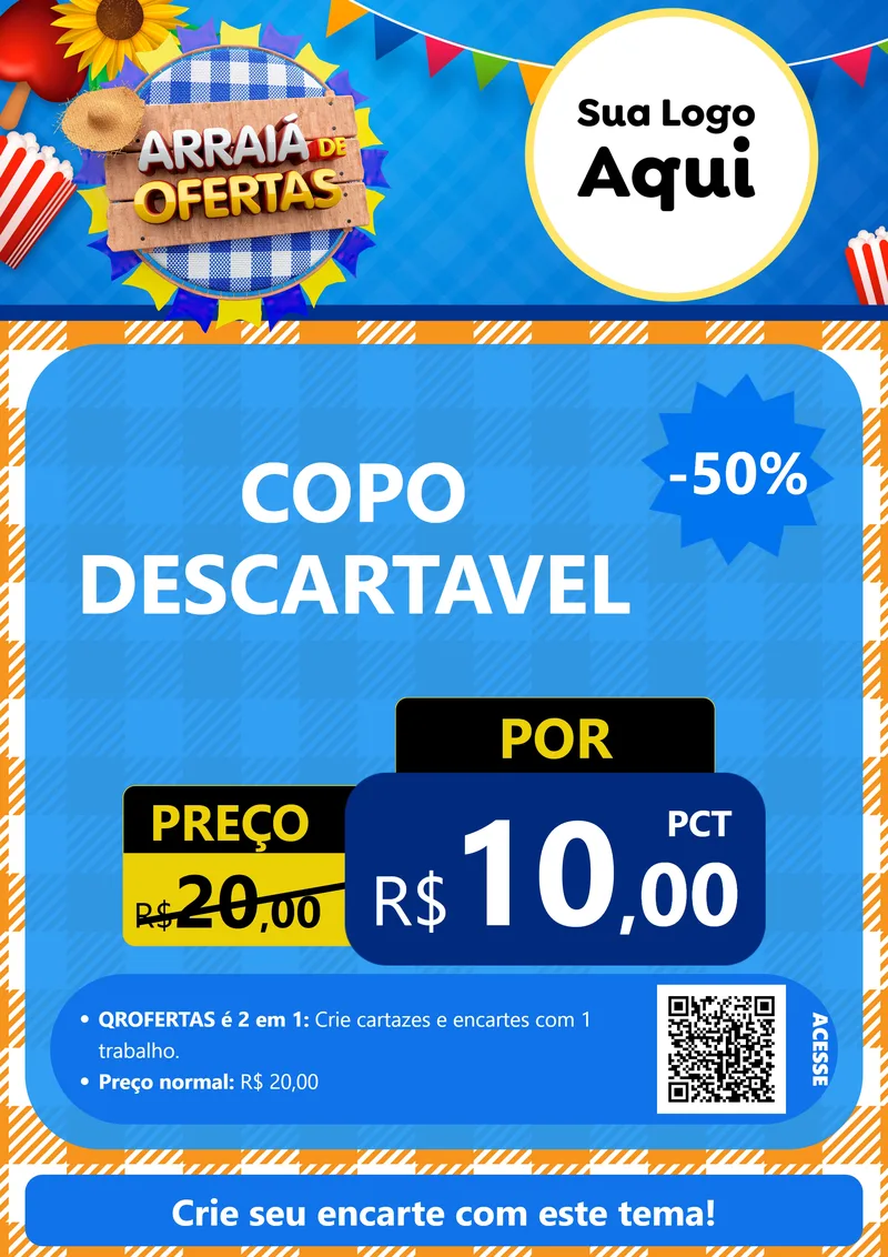 Modelo de Cartaz para Cartaz A4 Vertical com o tema Arraiá de Ofertas para Embalagens