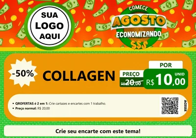 Modelo de Cartaz para Cartaz A4 Horizontal com o tema Comece Agosto Economizando para Suplementos alimentares