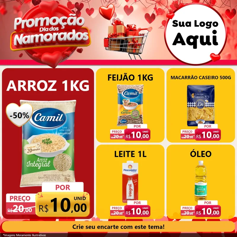 Modelo de Rede Social para Feed Facebook com o tema Promoção Dia dos Namorados para Supermercado