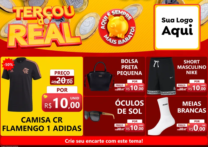 Modelo de Encarte para Encarte A4 Horizontal com o tema Terçou do Real para Roupas e acessórios