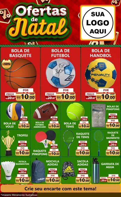 Modelo de Encarte para Encarte Grande com o tema Ofertas de Natal para Artigos Esportivos