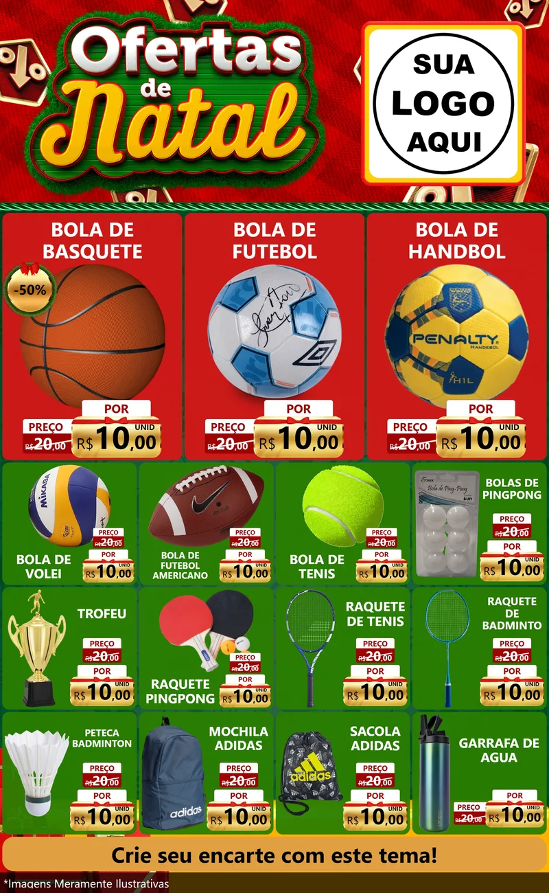 Modelo de Encarte para Encarte Grande com o tema Ofertas de Natal para Artigos Esportivos
