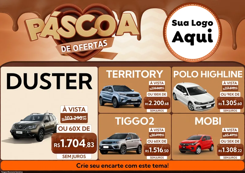 Modelo de Encarte para Encarte A4 Horizontal com o tema Páscoa de Ofertas para Concessionaria de Carros