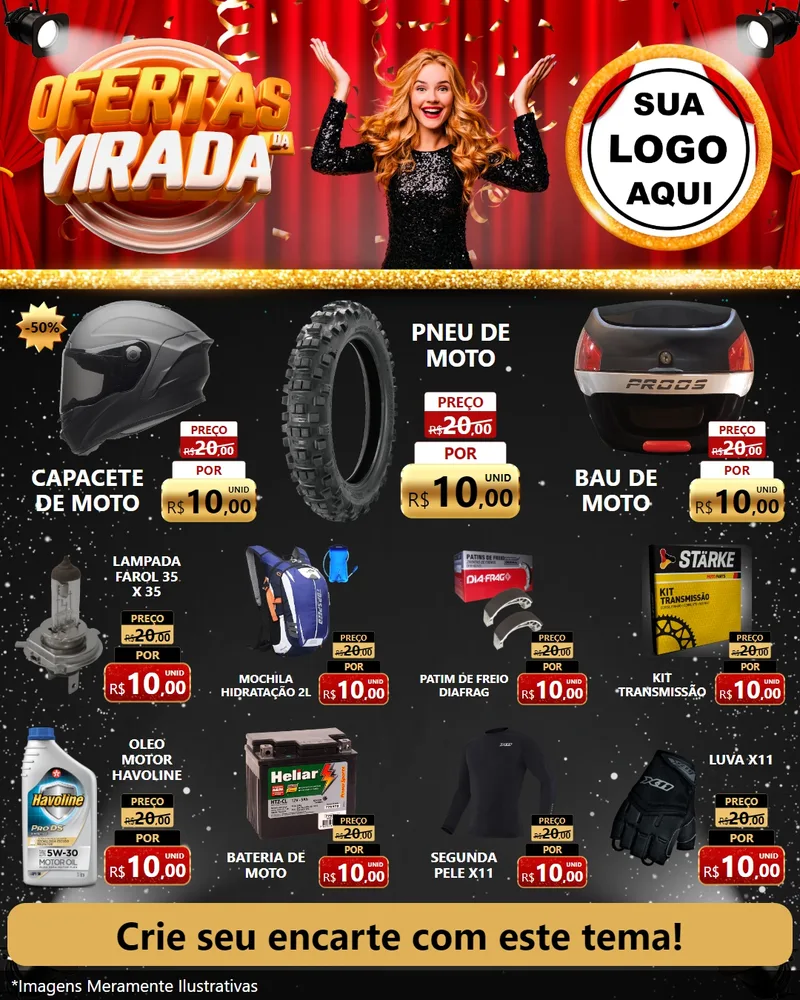 Modelo de Rede Social para Feed Instagram com o tema Ofertas da Virada para Moto peças
