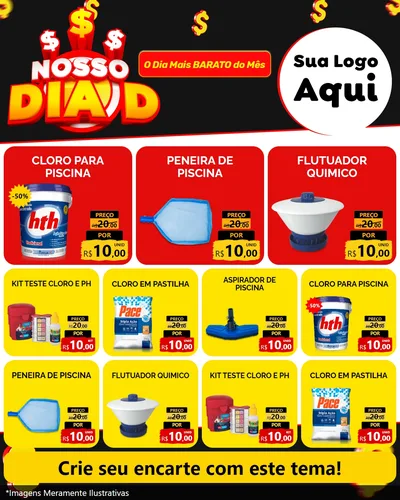 Modelo de Rede Social para Feed Instagram com o tema Nosso Dia D para Produtos para Piscina
