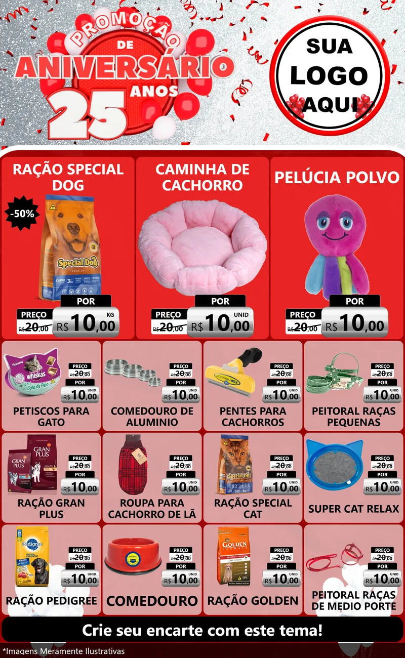 Modelo de Encarte para Encarte Grande com o tema Promoção de Aniversário - 25Anos para Pet Shop
