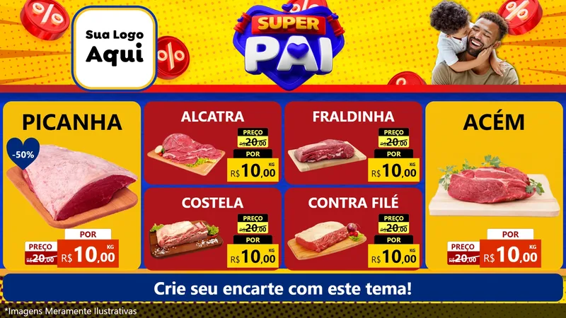 Modelo de TV para TV Horizontal com o tema Super Pai para Açougue
