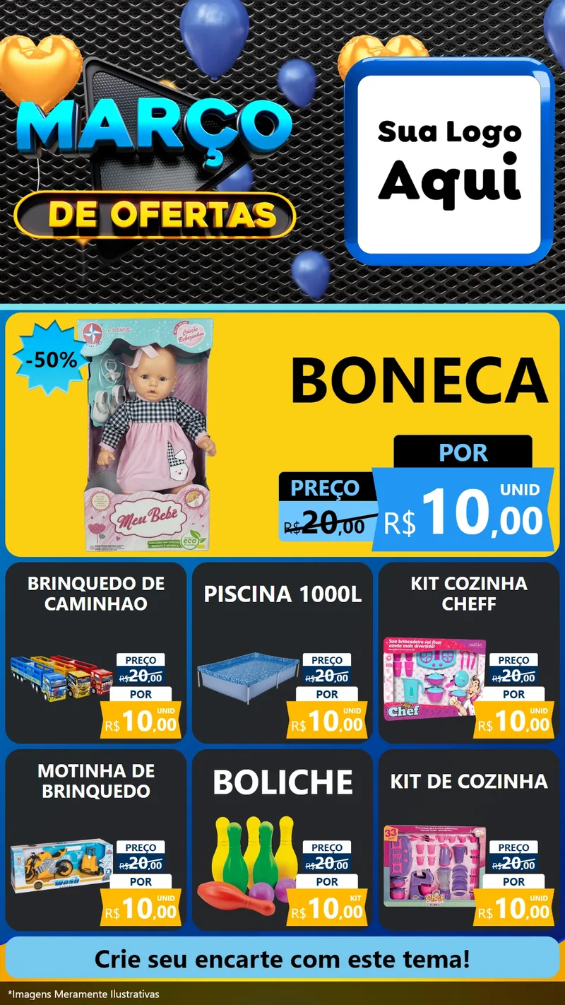 Modelo de Rede Social para Stories com o tema Março de Ofertas para Brinquedos