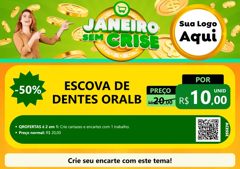 Modelo de Cartaz para Cartaz A4 Horizontal com o tema Janeiro Sem Crise para Higiene Pessoal