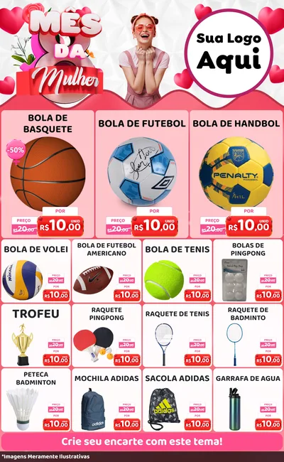Modelo de Encarte para Encarte Grande com o tema Mês da Mulher para Artigos Esportivos
