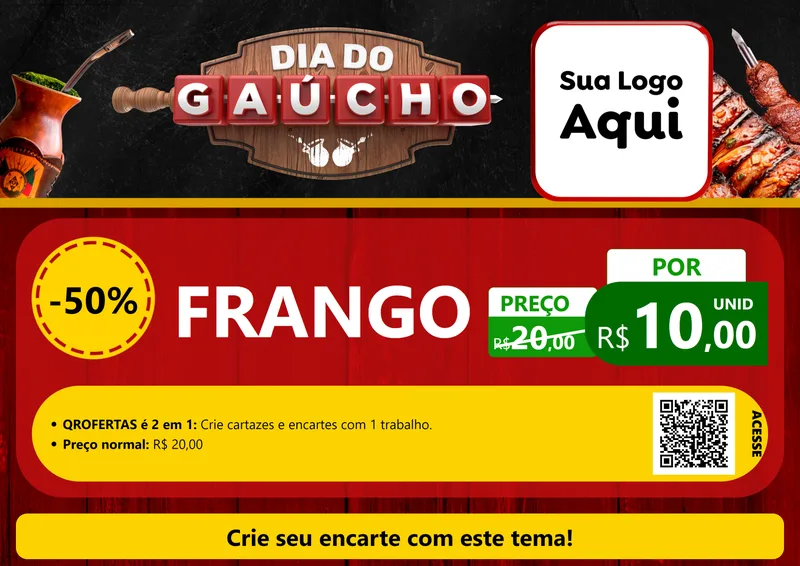 Modelo de Cartaz para Cartaz A4 Horizontal com o tema Dia do Gaúcho para Assados