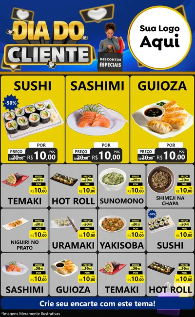 Modelo de Encarte para Encarte Grande com o tema Dia Do Cliente para Comida japonesa