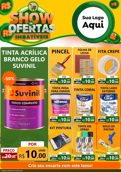 Modelo de Encarte para Encarte A4 Vertical com o tema Show de Ofertas Imbatíveis para Tintas e Ferramentas