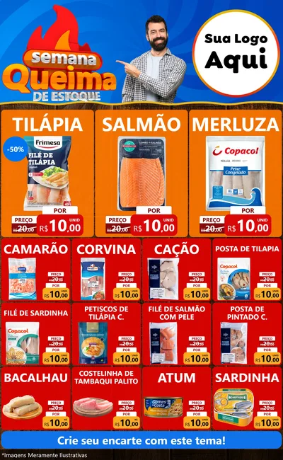 Modelo de Encarte para Encarte Grande com o tema Semana Queima de Estoque para Peixaria