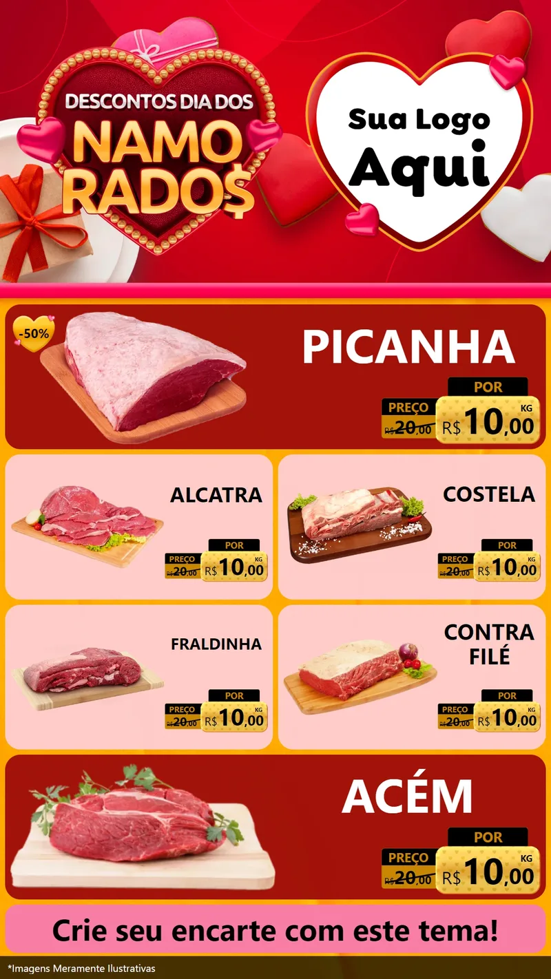 Modelo de TV para TV Vertical com o tema Descontos Dia dos Namorados para Açougue
