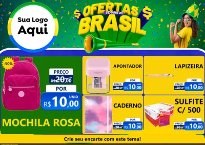 Modelo de Encarte para Encarte A4 Horizontal com o tema Ofertas Semana do Brasil para Papelaria