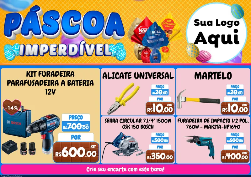 Modelo de Encarte para Encarte A4 Horizontal com o tema Páscoa Imperdível para Maquinas e Ferramentas