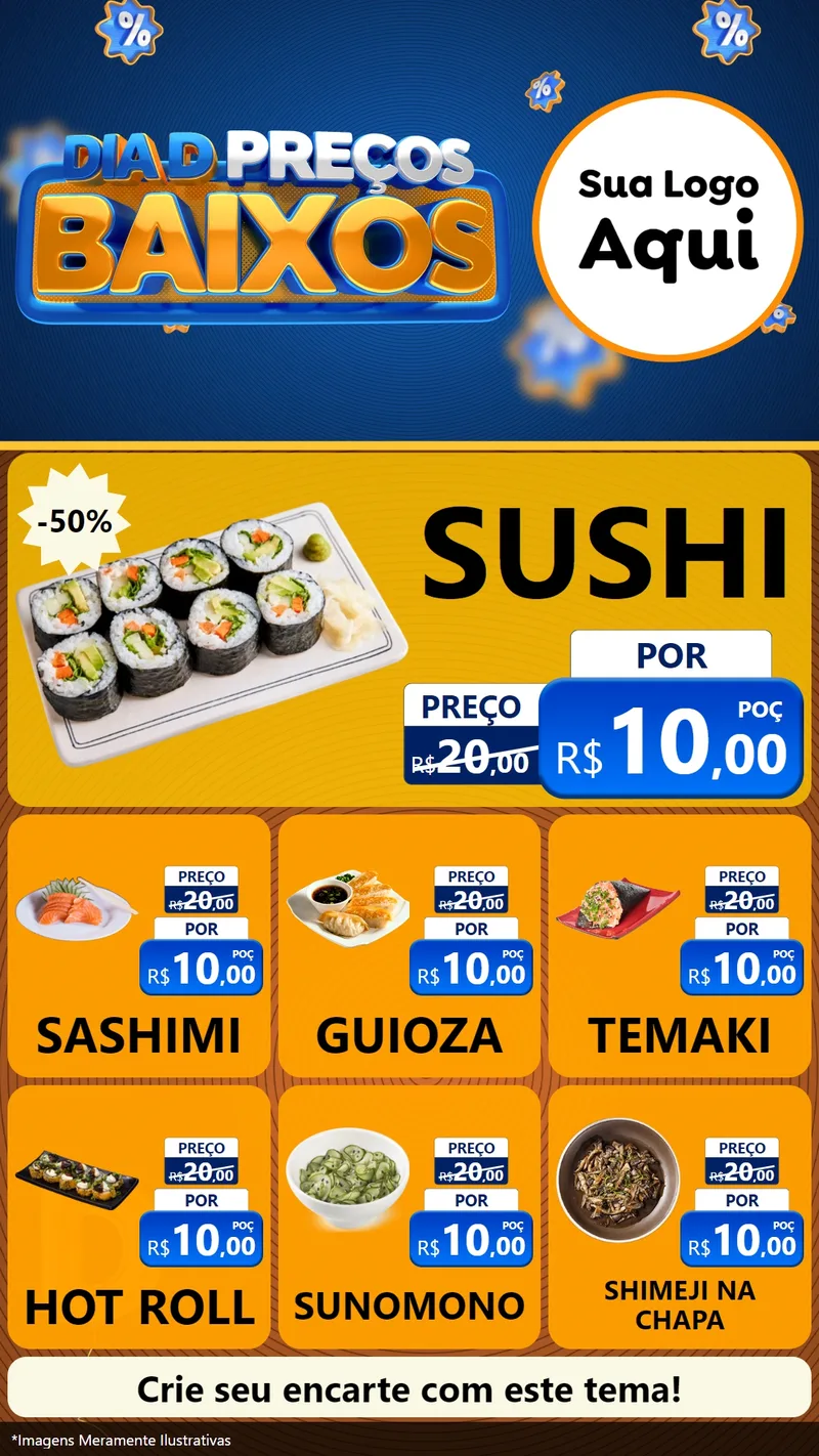 Modelo de Rede Social para Stories com o tema Dia D Preço Baixo para Comida japonesa