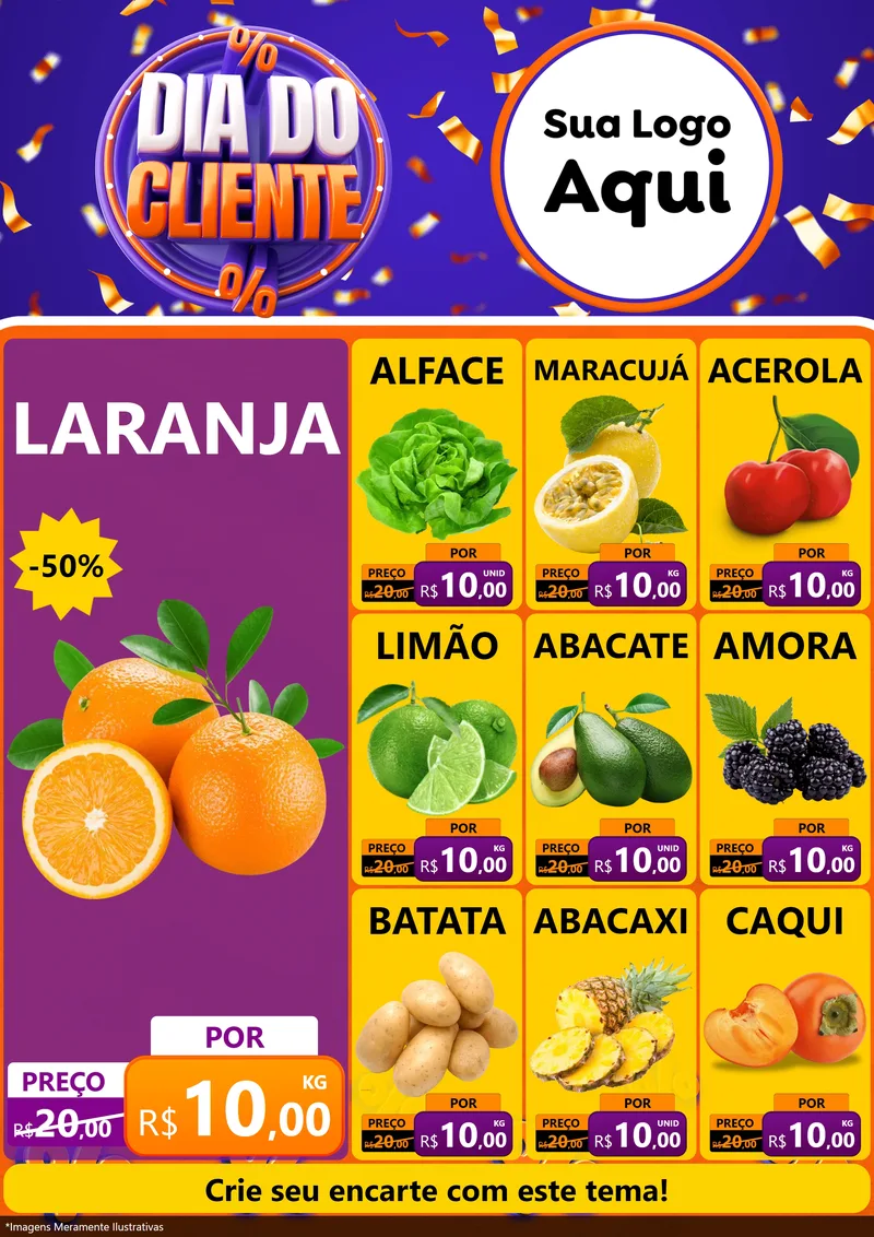 Modelo de Encarte para Encarte A4 Vertical com o tema Dia do Cliente para Hortifrúti