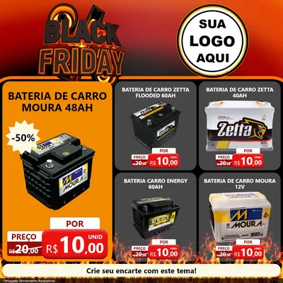 Modelo de Rede Social para Feed Facebook com o tema Black Friday para Baterias Elétricas