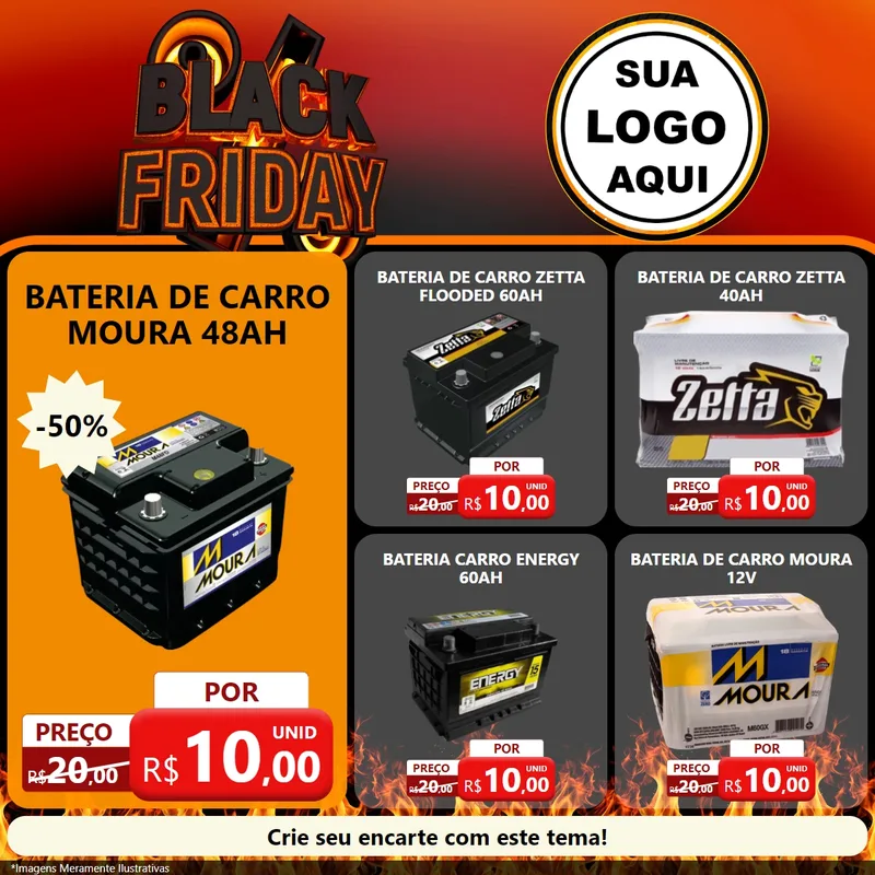 Modelo de Rede Social para Feed Facebook com o tema Black Friday para Baterias Elétricas