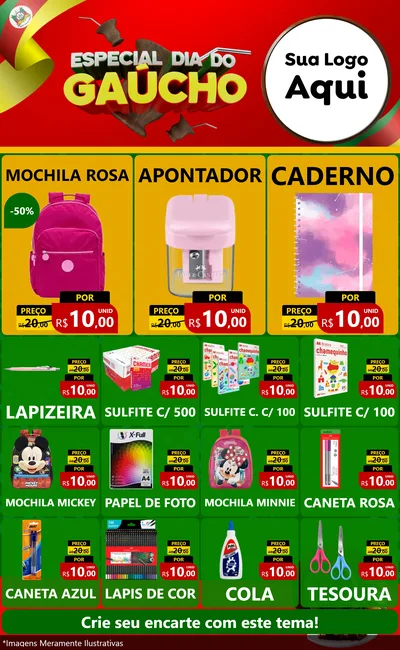 Modelo de Encarte para Encarte Grande com o tema Especial Dia do Gaúcho para Papelaria