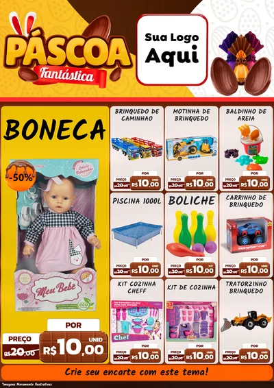 Modelo de Encarte para Encarte A4 Vertical com o tema Páscoa Fantástica para Brinquedos