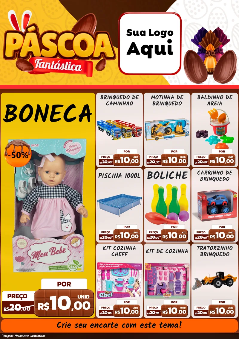 Modelo de Encarte para Encarte A4 Vertical com o tema Páscoa Fantástica para Brinquedos