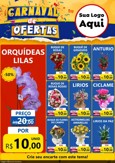 Modelo de Encarte para Encarte A4 Vertical com o tema Carnaval de Ofertas para Floricultura e jardim