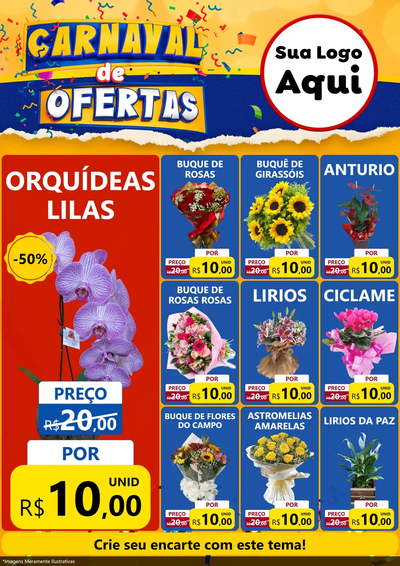 Modelo de Encarte para Encarte A4 Vertical com o tema Carnaval de Ofertas para Floricultura e jardim