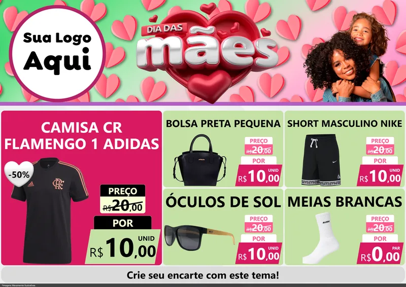 Modelo de Encarte para Encarte A4 Horizontal com o tema Dia das Mães para Roupas e acessórios