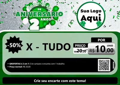 Modelo de Cartaz para Cartaz A4 Horizontal com o tema Promoção de Aniversário - 2 Anos para Hamburgueria