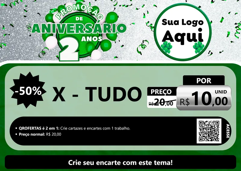 Modelo de Cartaz para Cartaz A4 Horizontal com o tema Promoção de Aniversário - 2 Anos para Hamburgueria