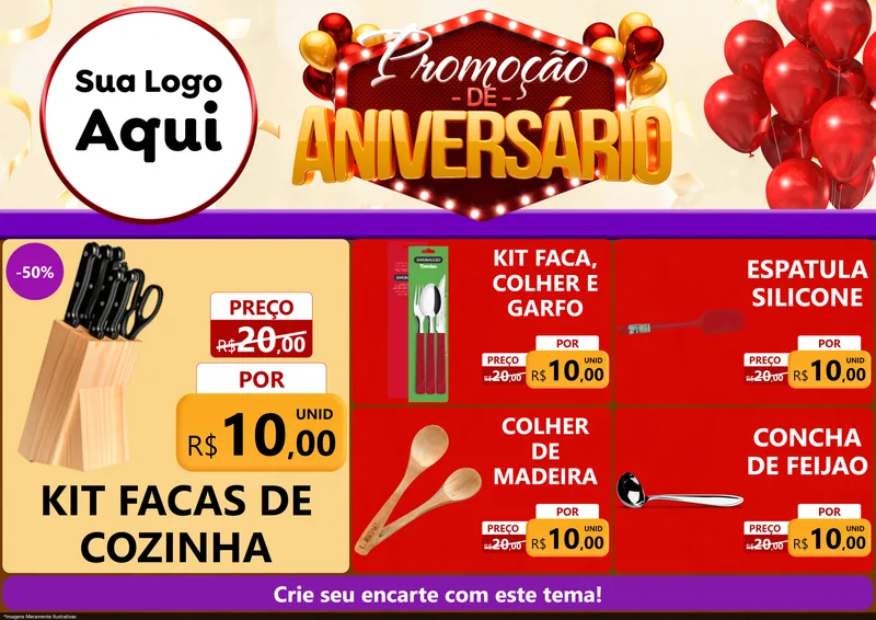 Modelo de Encarte para Encarte A4 Horizontal com o tema Promoção de Aniversário para Utilidades Domésticas