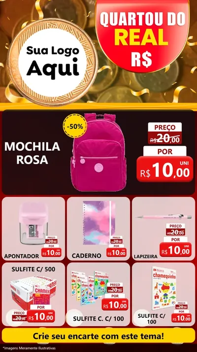 Modelo de Rede Social para Stories com o tema Quartou do Real para Papelaria