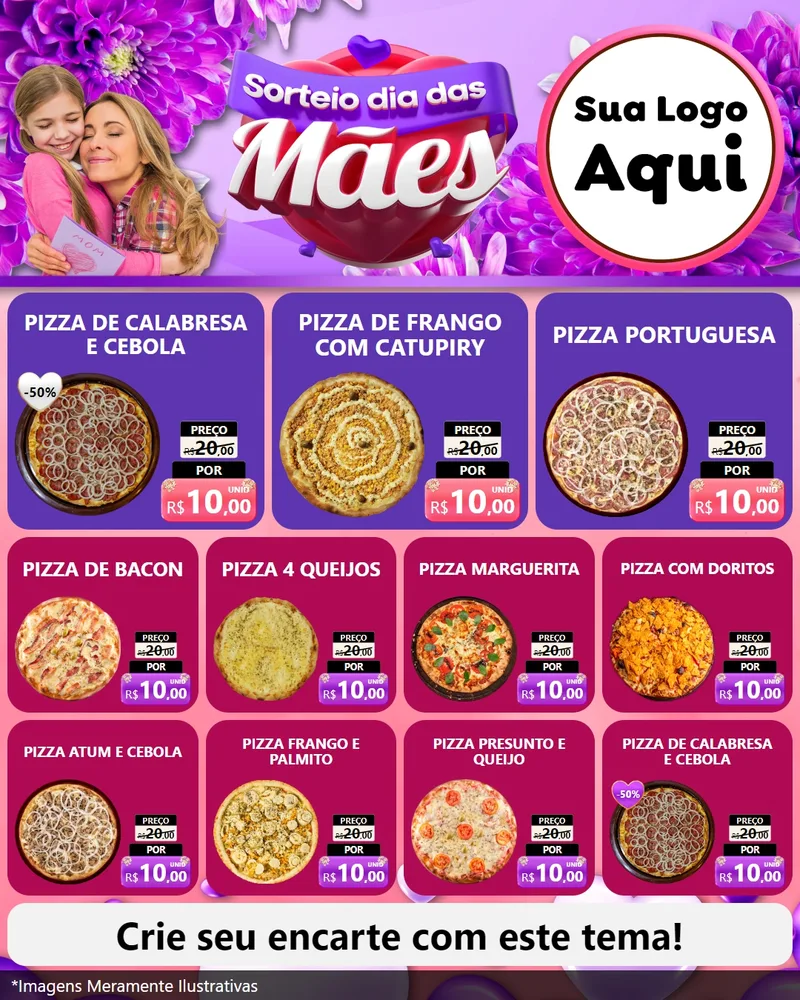 Modelo de Rede Social para Feed Instagram com o tema Sorteio Dia das Mães para Pizzaria