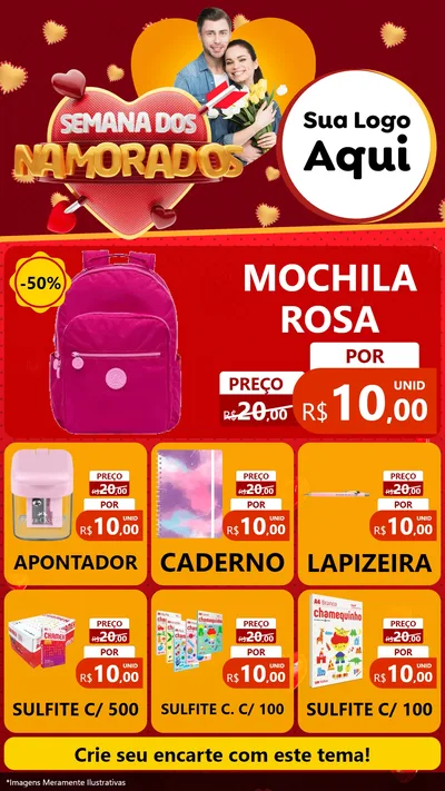 Modelo de Rede Social para Stories com o tema Semana dos Namorados para Papelaria