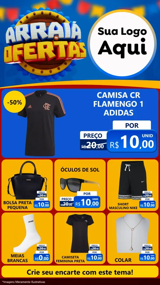 Modelo de Rede Social para Stories com o tema Arraiá de Ofertas - Junina para Roupas e acessórios