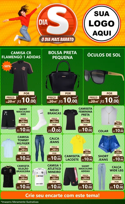 Modelo de Encarte para Encarte Grande com o tema Dia S - O Dia Mais Barato para Roupas e acessórios
