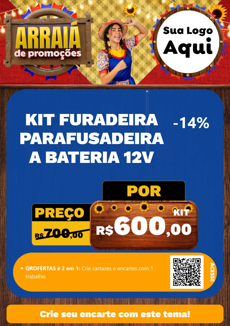 Modelo de Cartaz para Cartaz A4 Vertical com o tema Arraiá de Promoções para Maquinas e Ferramentas