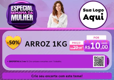 Modelo de Cartaz para Cartaz A4 Horizontal com o tema Especial Semana da Mulher para Supermercado